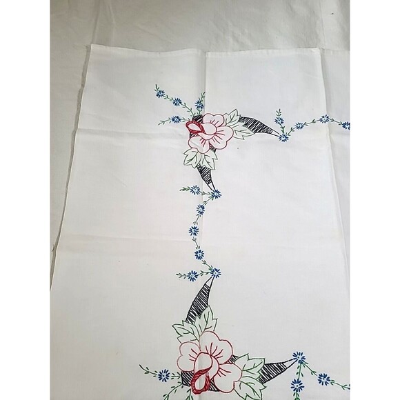 Vintage Embroidered Tablecloth 27"x32" Floral Mcm - Picture 4 of 7